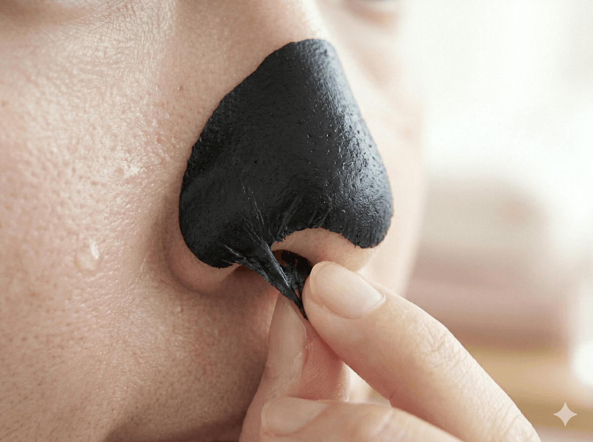 NGケア例：黒いピールオフパックを剥がす途中